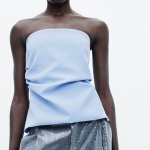 Zara Powder Blue Strapless Top size large ✨